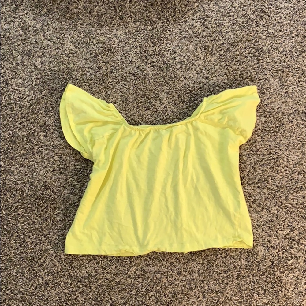 Yellow off the shoulder shirt a little bit cropped